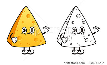 Cartoon cheese character mascot waving for coloring page Cartoon cheese character mascot waving for coloring page 138241234