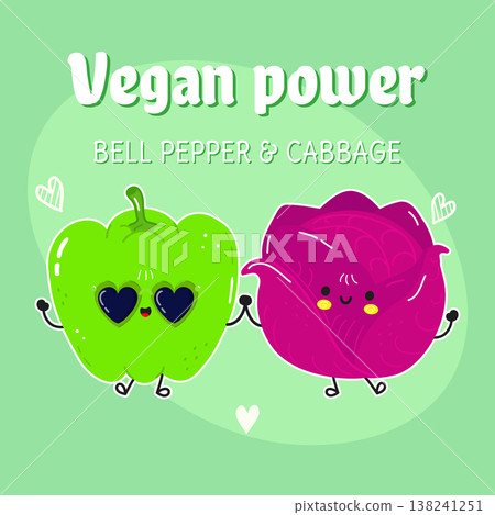 Vegan power bell pepper and cabbage cartoon characters Vegan power bell pepper and cabbage cartoon characters 138241251