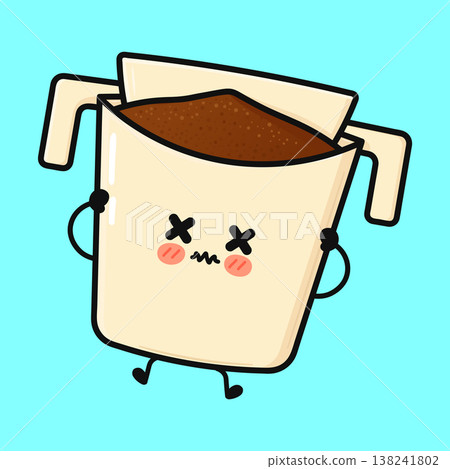 Drip coffee bag character feeling tired and needing coffee 138241802