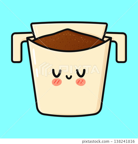 Cute drip coffee pour over filter with grounds Cute drip coffee pour over filter with grounds 138241816