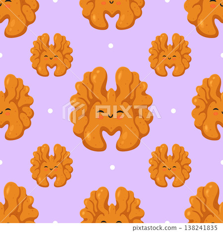 Cute walnut character seamless pattern on purple background Cute walnut character seamless pattern on purple background 138241835