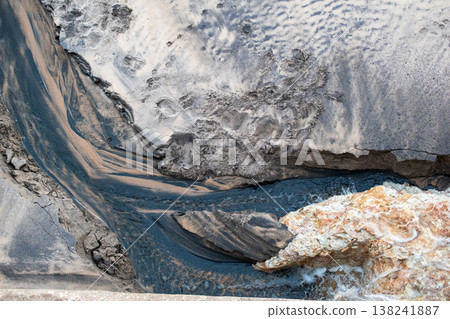 Muddy Stream Flowing Through Sandy Eroded Banks in Nature Muddy Stream Flowing Through Sandy Eroded Banks in Nature 138241887
