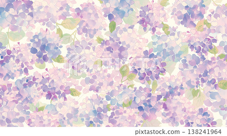 A background image featuring a pale watercolor-style hydrangea flower pattern in purple and blue. 138241964