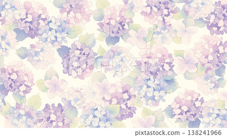 一幅美麗的水彩風格背景插圖，描繪了柔和色調的繡球花。 138241966