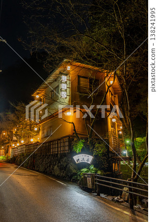 Night view of a traditional Japanese restaurant near Kifune Shrine in Kyoto, Japan Night view of a traditional Japanese restaurant near Kifune Shrine in Kyoto, Japan 138241995