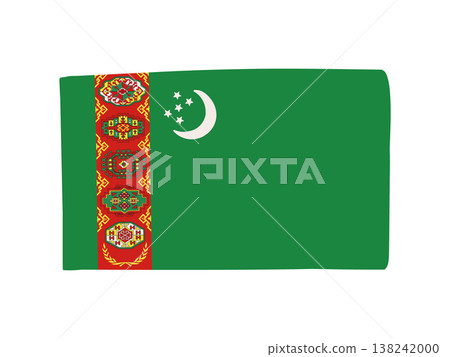 Cute Turkmenistan flag icon, hand-drawn style flag illustration. 138242000