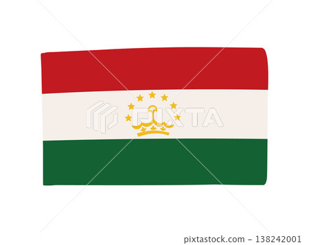 可愛的塔吉克國旗圖標,手繪風格國旗插圖。 可愛的塔吉克國旗圖標,手繪風格國旗插圖。 138242001