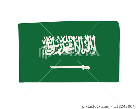 可愛的沙烏地阿拉伯國旗圖標，手繪風格國旗插圖 138242004
