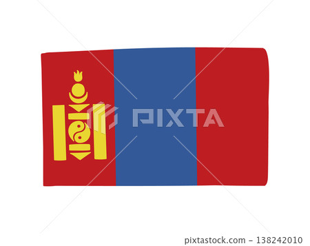 可愛的蒙古國旗圖標，手繪風格的國旗插圖。 138242010