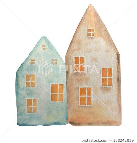 winter house watercolor composition winter house watercolor composition 138242039