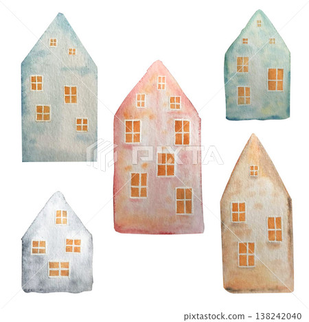 winter house set watercolor illustration winter house set watercolor illustration 138242040