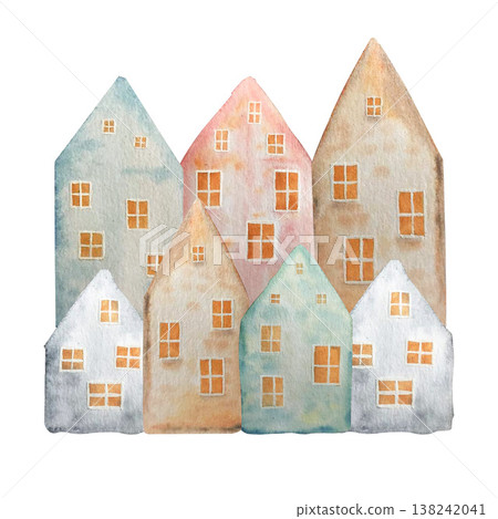 winter house watercolor composition illustration winter house watercolor composition illustration 138242041