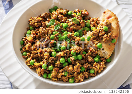 keema matar with minced meat, peas and naan keema matar with minced meat, peas and naan 138242396