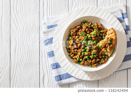 keema matar with minced meat, peas and naan keema matar with minced meat, peas and naan 138242404