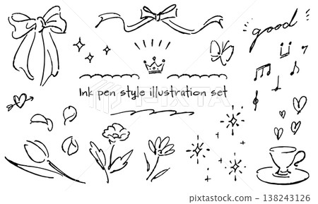 A set of warm, analog-style illustrations drawn with ink pens. A set of warm, analog-style illustrations drawn with ink pens. 138243126