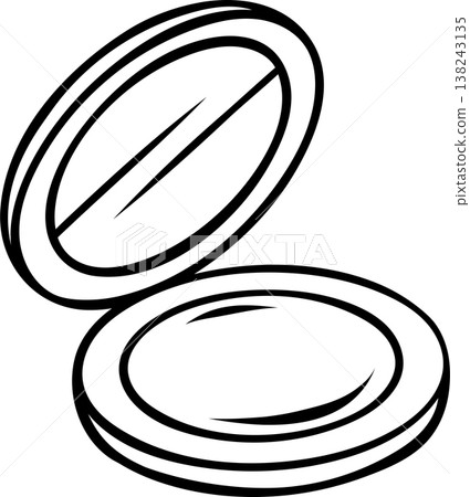 Open round powder, makeup cosmetics, simple black and white icon in doodle and sketch style. Hand-drawn compact for beauty branding or packaging 138243135