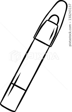 Pencil concealer with cap, simple black and white sketch. Hand-drawn makeup tool for beauty branding or cosmetic packaging 138243137