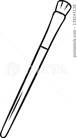 Makeup brush with tapered bristles and long handle, simple black and white sketch. Hand-drawn beauty tool for cosmetic branding or packaging 138243138