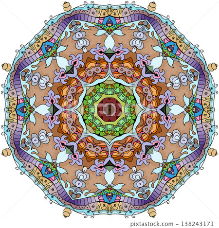 Colorful cute Mandalas. Decorative unusual round ornaments. 138243171