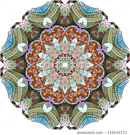 Colorful cute Mandalas. Decorative unusual round ornaments. Colorful cute Mandalas. Decorative unusual round ornaments. 138243172