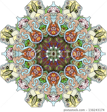 Colorful cute Mandalas. Decorative unusual round ornaments. 138243174