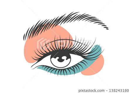 Beautiful woman eye with long eyelashes. Abstract eye makeup. Fashion illustration. 138243180