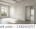 Elegant empty interior room with classic wall panels and sunlight 138243257