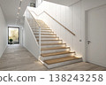 Modern minimal staircase interior with natural light and clean design 138243258