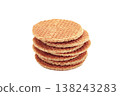 Stack of Dutch stroopwafel cookies or caramel waffles isolated on white. 138243283