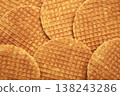 Macro Background of Waffle Texture from a Stroopwafel 138243286