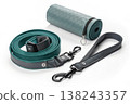 Dog leash and collar set with rolled strap on neutral background 138243357