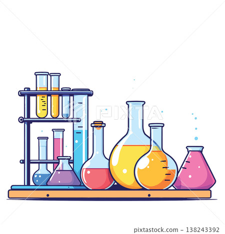 Laboratory glassware holding colorful chemical liquid experimenting mixing concoctions Laboratory glassware holding colorful chemical liquid experimenting mixing concoctions 138243392