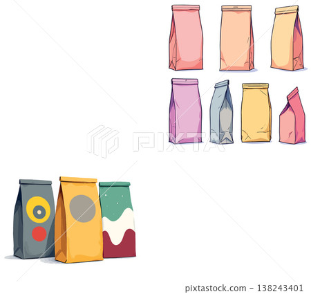 Colorful paper bags collection for branding and packaging designs 138243401