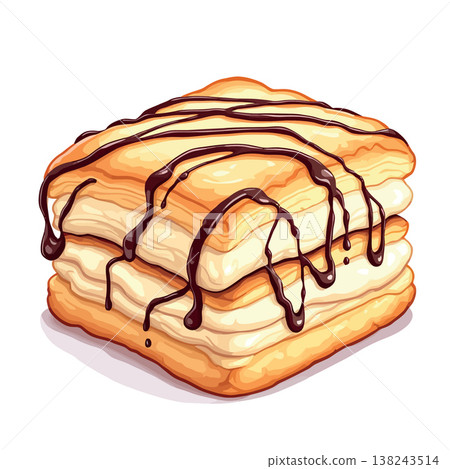 Delicious mille feuille pastry drizzled with chocolate sauce 138243514