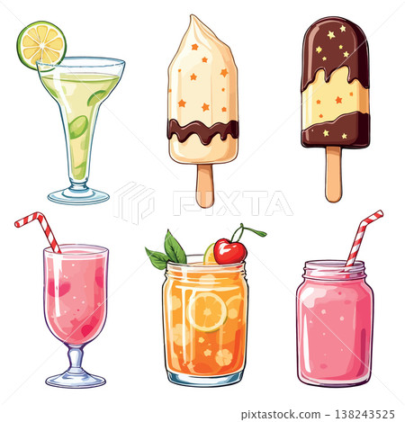 Refreshing summer drinks and ice creams providing cool relief 138243525