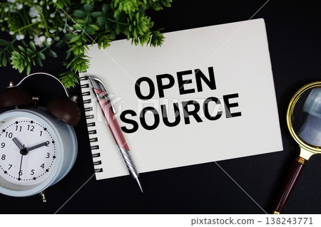 Open Source text with alarm clock and magnifying glass Open Source text with alarm clock and magnifying glass 138243771