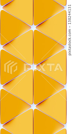 Yellow abstract wallpaper featuring geometric shapes with triangles in the foreground. A texture with a repeating sci-fi-style geometric pattern and white highlighting Yellow abstract wallpaper featuring geometric shapes with triangles in the foreground. A texture with a repeating sci-fi-style geometric pattern and white highlighting 138244131