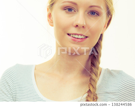 Portrait of blonde girl with braid hair Portrait of blonde girl with braid hair 138244586