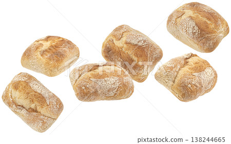 Ciabatta bread isolated on white background with clipping path, rustic crust texture, full depth of field Ciabatta bread isolated on white background with clipping path, rustic crust texture, full depth of field 138244665