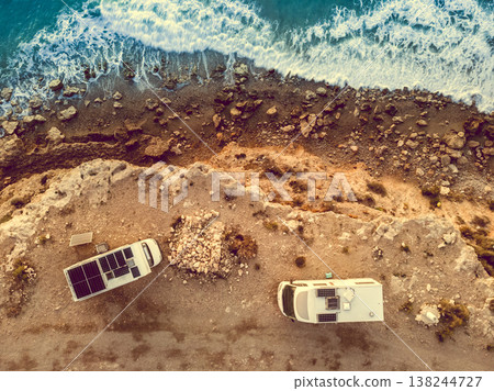 Rv caravans on spanish coast. Aerial view 138244727