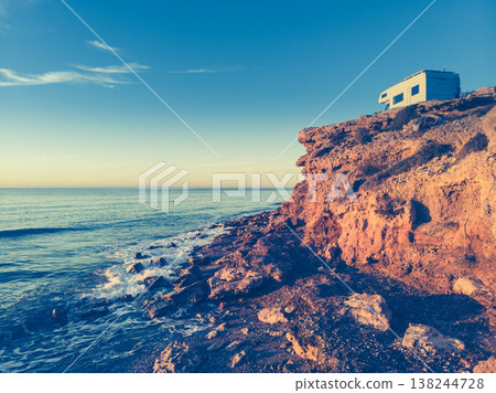 Camper on coast cliff, Murcia Spain Camper on coast cliff, Murcia Spain 138244728