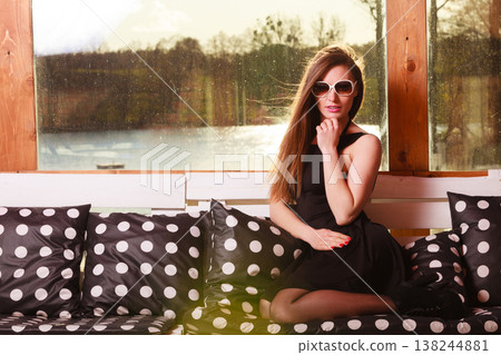 Young woman relax on bench. 138244881