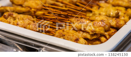 Barbecue pork Toast grill or Toast pork with Thai garnish nutrition preparation for cooking.  138245130