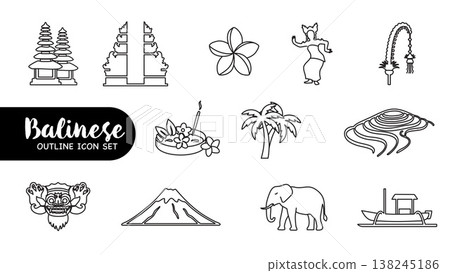 Balinese Outline Icon Set Cultural Symbols Collection. Balinese Outline Icon Set Cultural Symbols Collection. 138245186