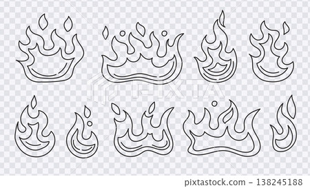 Flame Line Doodles set featuring fire flames in various shapes and intensities isolated on a white background Flame Line Doodles set featuring fire flames in various shapes and intensities isolated on a white background 138245188