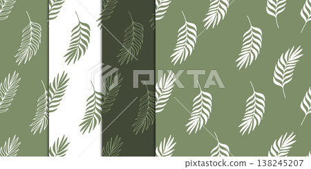 Seamless Green Pattern Palm Leaves Doodle Line Drawing Collection.Vector Illustration Seamless Green Pattern Palm Leaves Doodle Line Drawing Collection.Vector Illustration 138245207