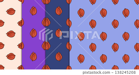 Seamless Pattern Buds Flowers Hand Drawn Bundle.Vector Illustration 138245208