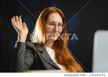 Woman freelancer working online making a video call 138245273