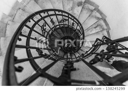 Black and white spiral staircase perspective Black and white spiral staircase perspective 138245299