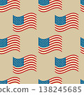 Retro seamless pattern with waving American flags in vintage Americana style. Patriotic 4th of July background design for Independence Day decoration. Vector illustration 138245685